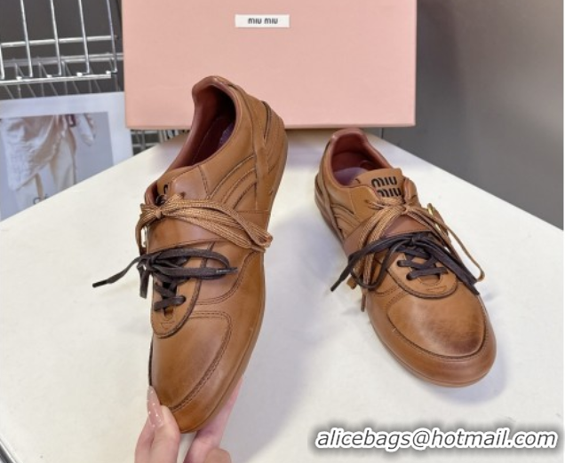 Best Grade Miu Miu Leather Sneakers with Buckle Brown 5E549E 1024106