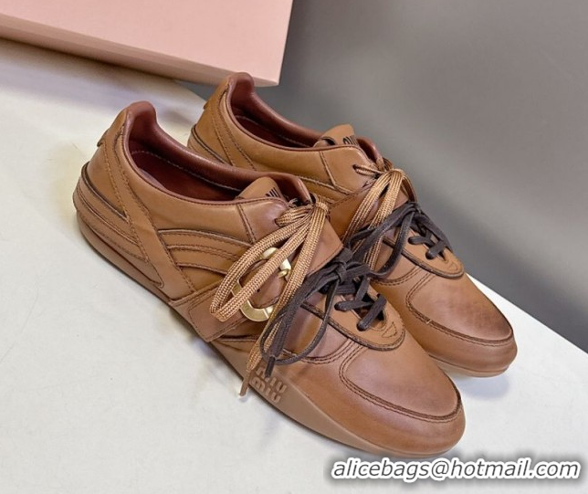Best Grade Miu Miu Leather Sneakers with Buckle Brown 5E549E 1024106