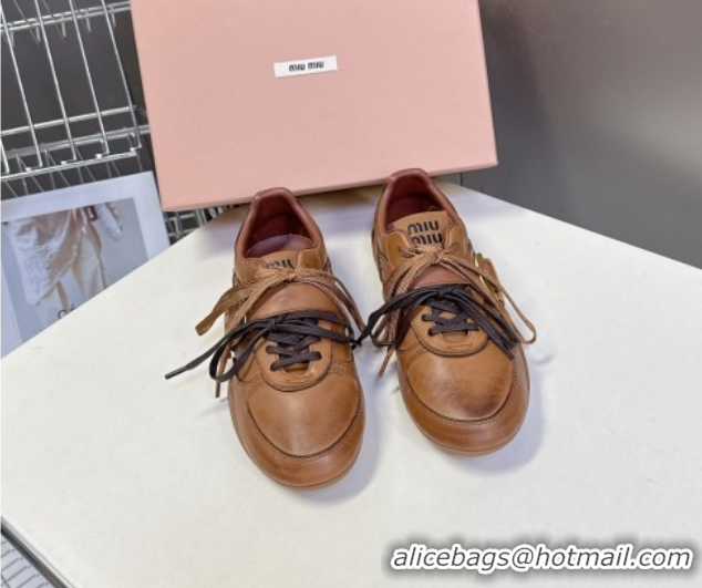 Best Grade Miu Miu Leather Sneakers with Buckle Brown 5E549E 1024106