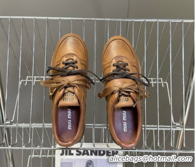 Best Grade Miu Miu Leather Sneakers with Buckle Brown 5E549E 1024106