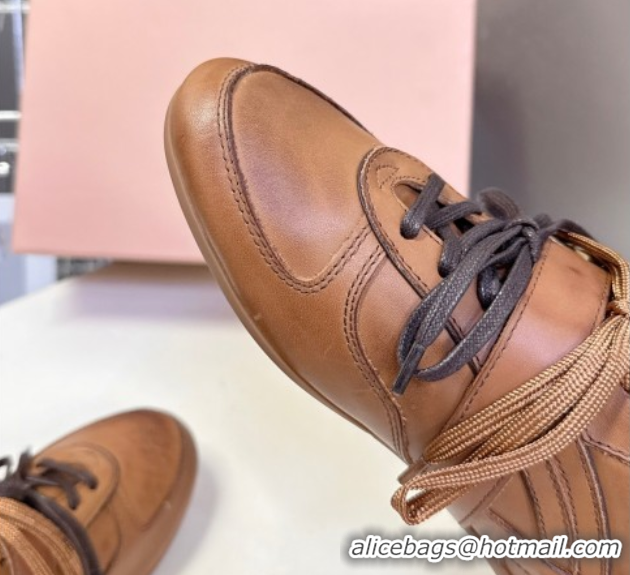 Best Grade Miu Miu Leather Sneakers with Buckle Brown 5E549E 1024106