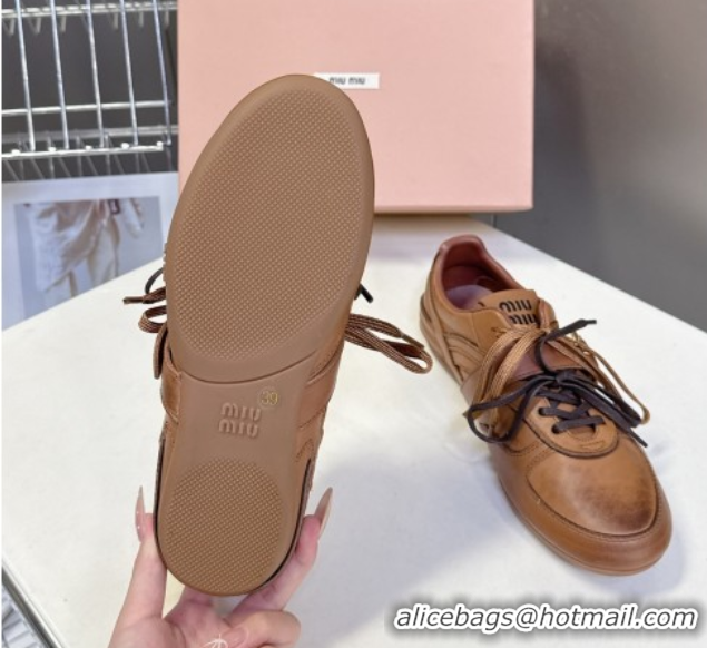 Best Grade Miu Miu Leather Sneakers with Buckle Brown 5E549E 1024106