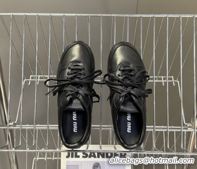 Sophisticated Miu Miu Gymnasium Leather Sneakers Black MM102401 1024107