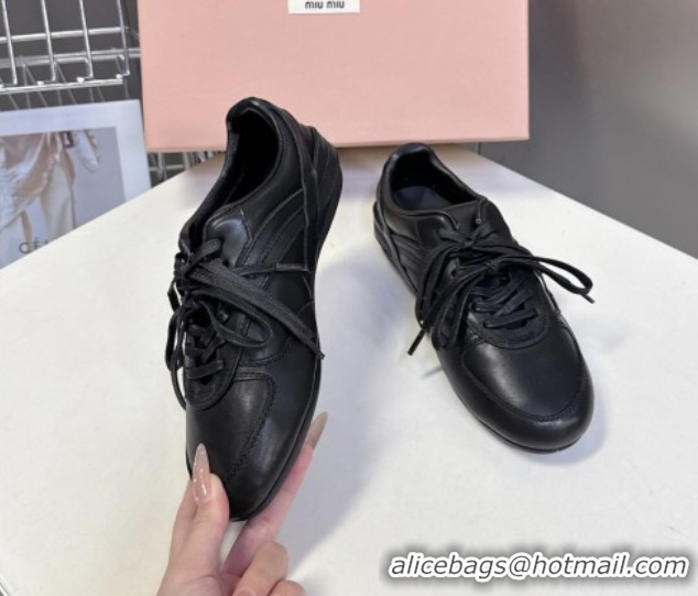 Sophisticated Miu Miu Gymnasium Leather Sneakers Black MM102401 1024107