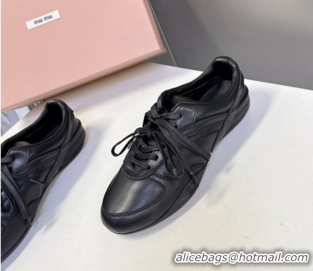 Sophisticated Miu Miu Gymnasium Leather Sneakers Black MM102401 1024107