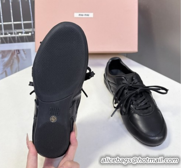 Sophisticated Miu Miu Gymnasium Leather Sneakers Black MM102401 1024107