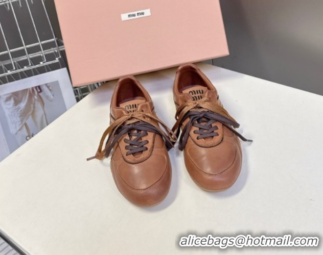 Purchase Miu Miu Gymnasium Leather Sneakers Brown MM102401 1024108