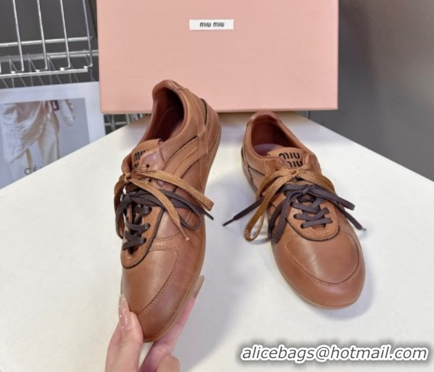 Purchase Miu Miu Gymnasium Leather Sneakers Brown MM102401 1024108