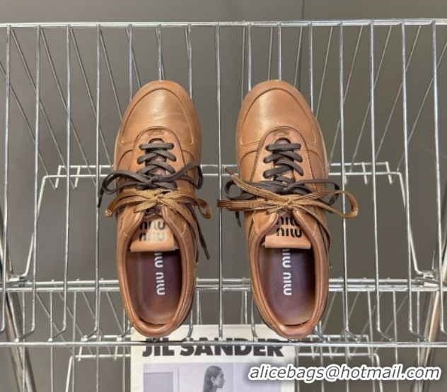 Purchase Miu Miu Gymnasium Leather Sneakers Brown MM102401 1024108