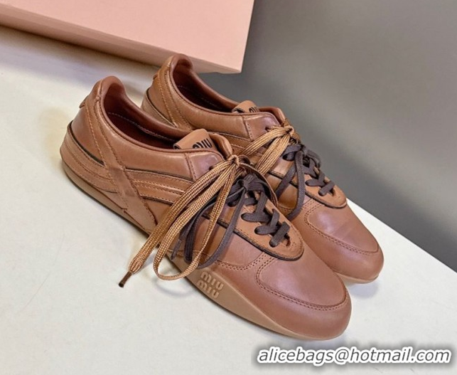 Purchase Miu Miu Gymnasium Leather Sneakers Brown MM102401 1024108