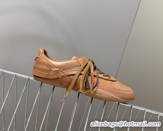 Purchase Miu Miu Gymnasium Leather Sneakers Brown MM102401 1024108