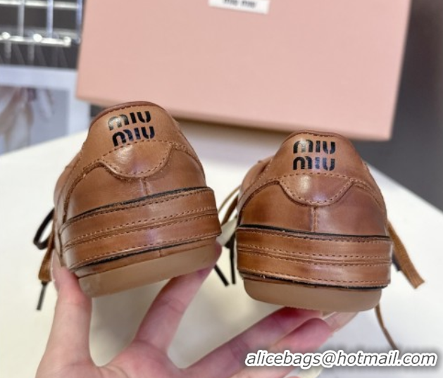 Purchase Miu Miu Gymnasium Leather Sneakers Brown MM102401 1024108