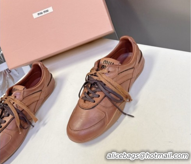 Purchase Miu Miu Gymnasium Leather Sneakers Brown MM102401 1024108