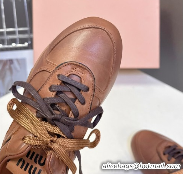 Purchase Miu Miu Gymnasium Leather Sneakers Brown MM102401 1024108