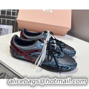 Best Price Miu Miu Gymnasium Sneakers in Python Print Leather and Technical Fabric Grey/Blue 1024109