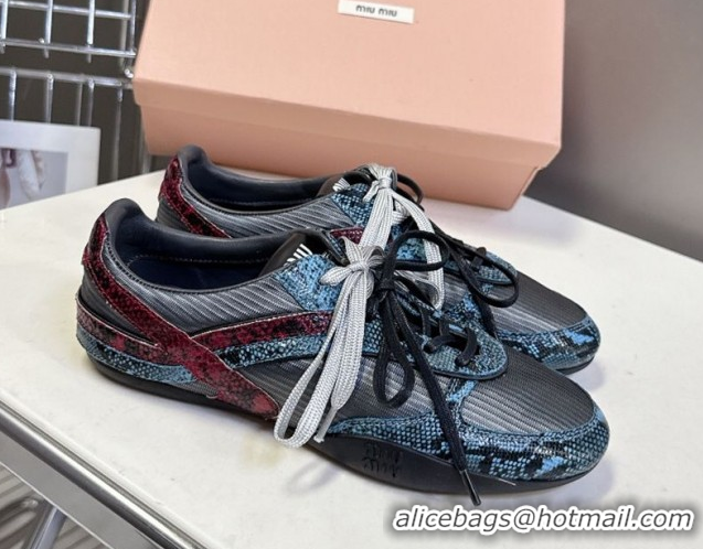 Best Price Miu Miu Gymnasium Sneakers in Python Print Leather and Technical Fabric Grey/Blue 1024109
