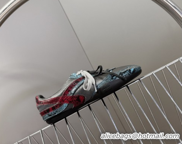 Best Price Miu Miu Gymnasium Sneakers in Python Print Leather and Technical Fabric Grey/Blue 1024109