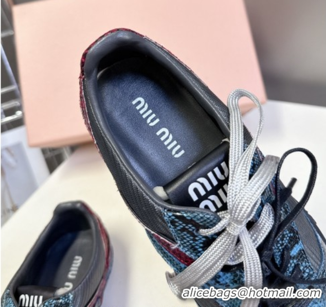Best Price Miu Miu Gymnasium Sneakers in Python Print Leather and Technical Fabric Grey/Blue 1024109