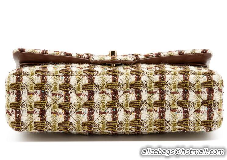 Best Cheap Chanel Classic Tweed Quilted Medium Double Flap Bag A01112 Brown/Beige