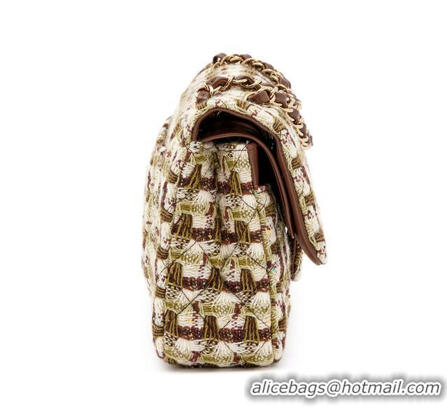 Best Cheap Chanel Classic Tweed Quilted Medium Double Flap Bag A01112 Brown/Beige