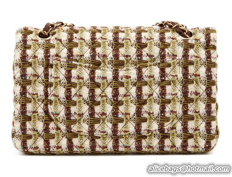 Best Cheap Chanel Classic Tweed Quilted Medium Double Flap Bag A01112 Brown/Beige