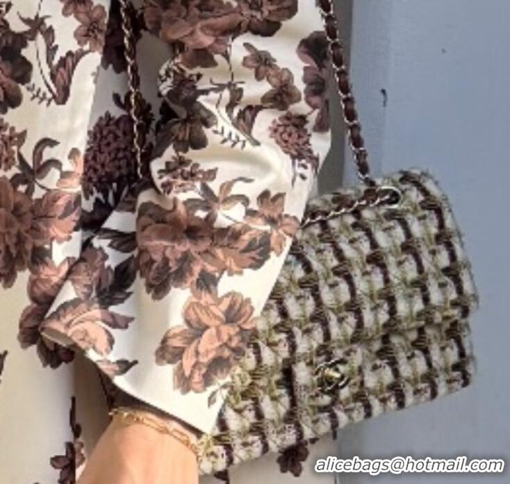 Best Cheap Chanel Classic Tweed Quilted Medium Double Flap Bag A01112 Brown/Beige