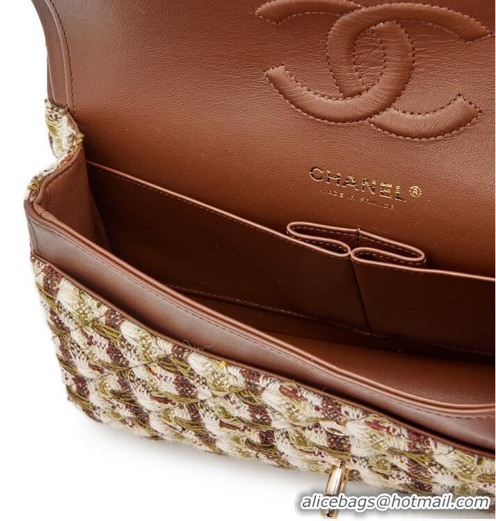 Best Cheap Chanel Classic Tweed Quilted Medium Double Flap Bag A01112 Brown/Beige