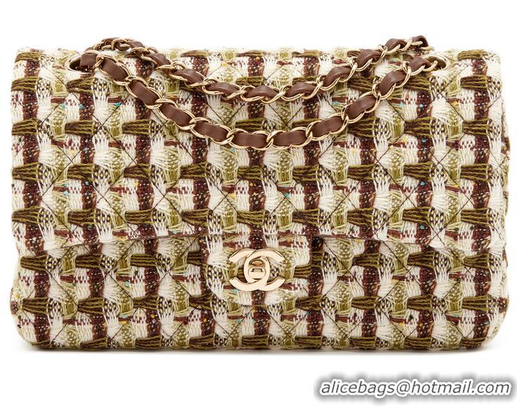 Best Cheap Chanel Classic Tweed Quilted Medium Double Flap Bag A01112 Brown/Beige
