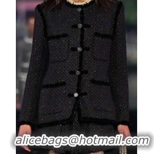 ​New Stylish Discount Chanel Embroidered Tweed Jacket CH1269 Black