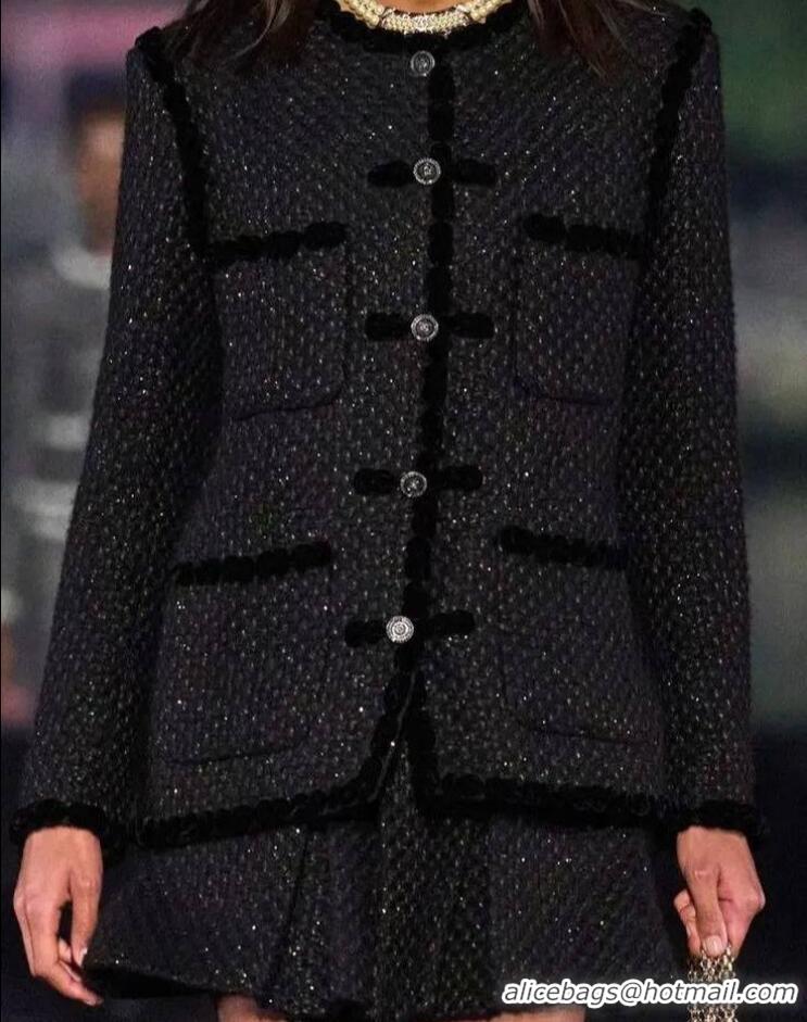 ​New Stylish Discount Chanel Embroidered Tweed Jacket CH1269 Black