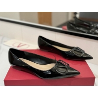 Buy Discount Valentino VLogo Signature Flat Shoes in Patent Calfskin Black 2025 VA082104