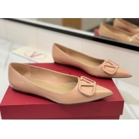 Classic Hot Valentino VLogo Signature Flat Shoes in Patent Calfskin Pale Pink 2025 VA082104
