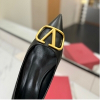 Low Price Valentino VLogo Signature Flat Shoes in Calfskin Leather Black/Gold 2025 VA082104