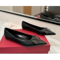 Purchase Valentino VLogo Signature Flat Shoes in Calfskin Leather All Black 2025 VA082104