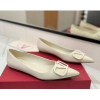 Good Quality Valentino VLogo Signature Flat Shoes in Calfskin Leather All White 2025 VA082104