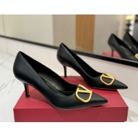 Unique Style Valentino VLogo Signature Pumps 7.5cm in Calfskin Leather Black/Gold 2025 VA082104