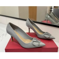 Top Design Valentino VLogo Signature Pumps 7.5cm in Patent Calfskin Grey 2025 VA082104