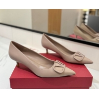 Charming Valentino VLogo Signature Pumps 4.5cm in Calfskin Leather All Dusty Beige VA082104