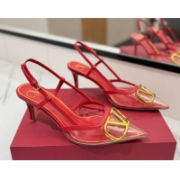 Good Quality Valentino VLogo Signature Slingback Pumps 8cm in PVC and Calfskin Red VA082105