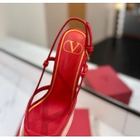 Good Quality Valentino VLogo Signature Slingback Pumps 8cm in PVC and Calfskin Red VA082105