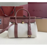 Top Quality Loro Piana Loom Top Handle bag L25 in Canvas and Calfskin Leather 0925 Caramel Brown 2025