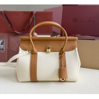 Good Taste Loro Piana Loom Top Handle bag L25 in Grained Calfskin Leather 0925 White/Brown 2025