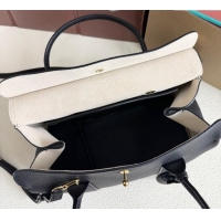 Shop Promotional Loro Piana Loom Top Handle bag L25 in Grained Calfskin Leather 0925 Black 2025