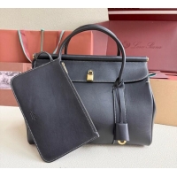Good Quality Loro Piana Loom Top Handle bag L25 in Smooth Calfskin Leather 0925 Black 2025