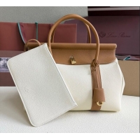 Best Product Loro Piana Loom Top Handle bag L32 in Grained Calfskin Leather 0925 White/Brown 2025