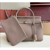 Original Cheap Loro Piana Loom Top Handle bag L32 in Grained Calfskin Leather 0925 Rock Grey 2025