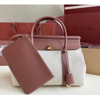 Well Crafted Loro Piana Loom Top Handle bag L32 in Canvas and Calfskin Leather 0925 Caramel Brown 2025