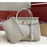 Luxurious Loro Piana Loom Top Handle bag L32 in Grained Calfskin Leather 0925 Dry Artemisia 2025