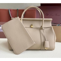 New Release Creation Loro Piana Loom Top Handle bag L32 in Grained Calfskin Leather 0925 Beige Grey 2025