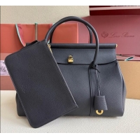 Best Grade Loro Piana Loom Top Handle bag L32 in Grained Calfskin Leather 0925 Black 2025